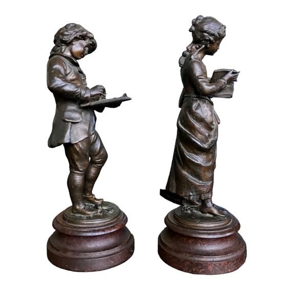 19th Century Romantic Pair of August Moreau Écoliers (students) Sculptures - Picture 4 of 10